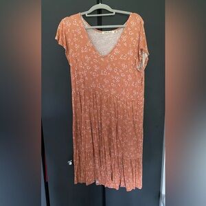 Liberty Love Orange Pleated Sundress V-Neck Midi